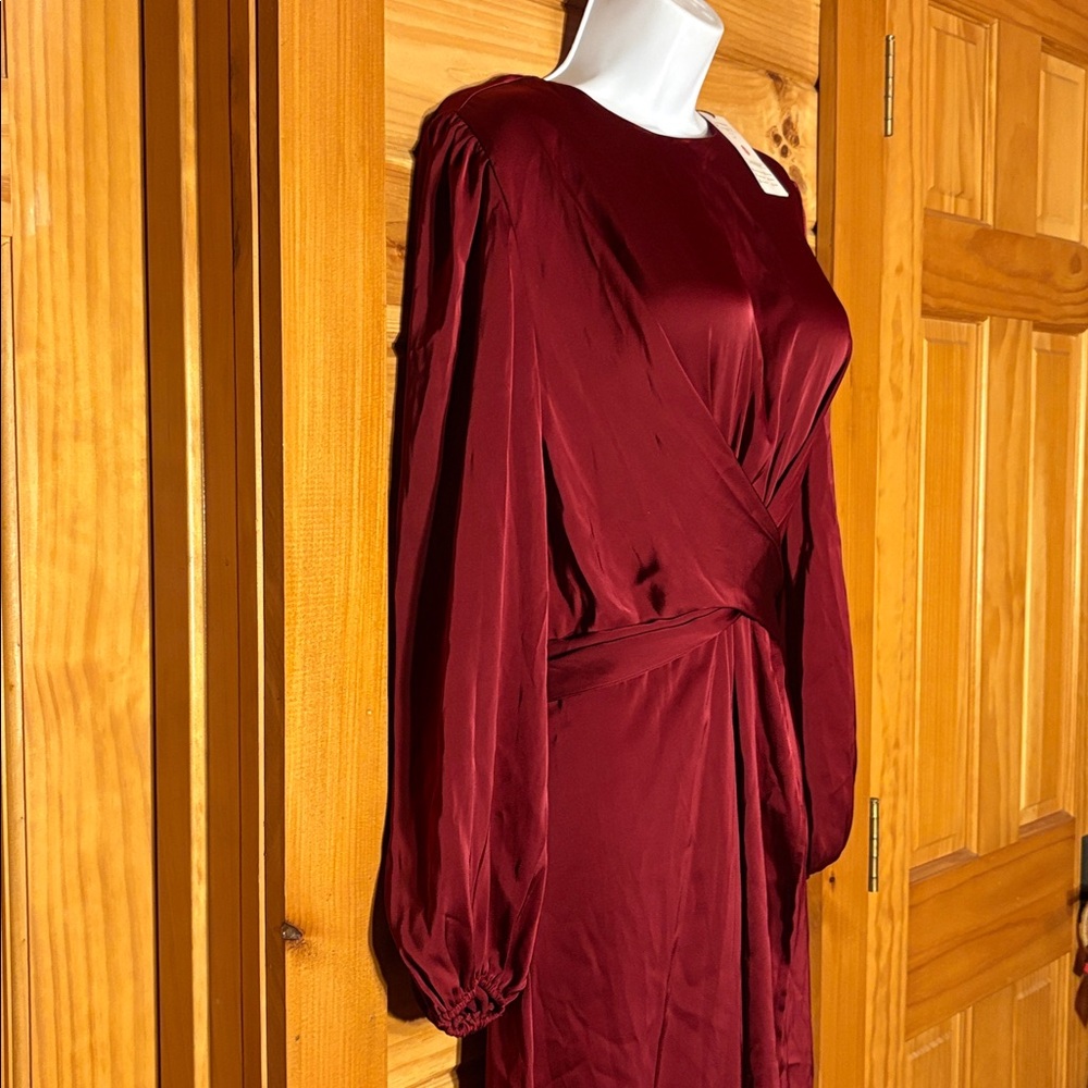 NWT Silk Pin Up Art Burgundy Sexy Wrap Formal Cocktail Maxi Dress Size Large - Picture 4 of 14